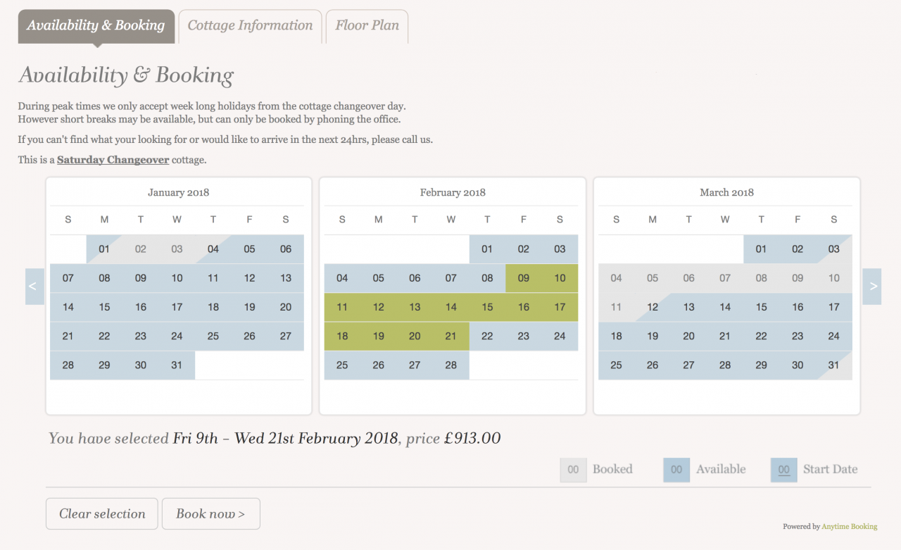 Availability calendars Anytime Booking Anytime Booking